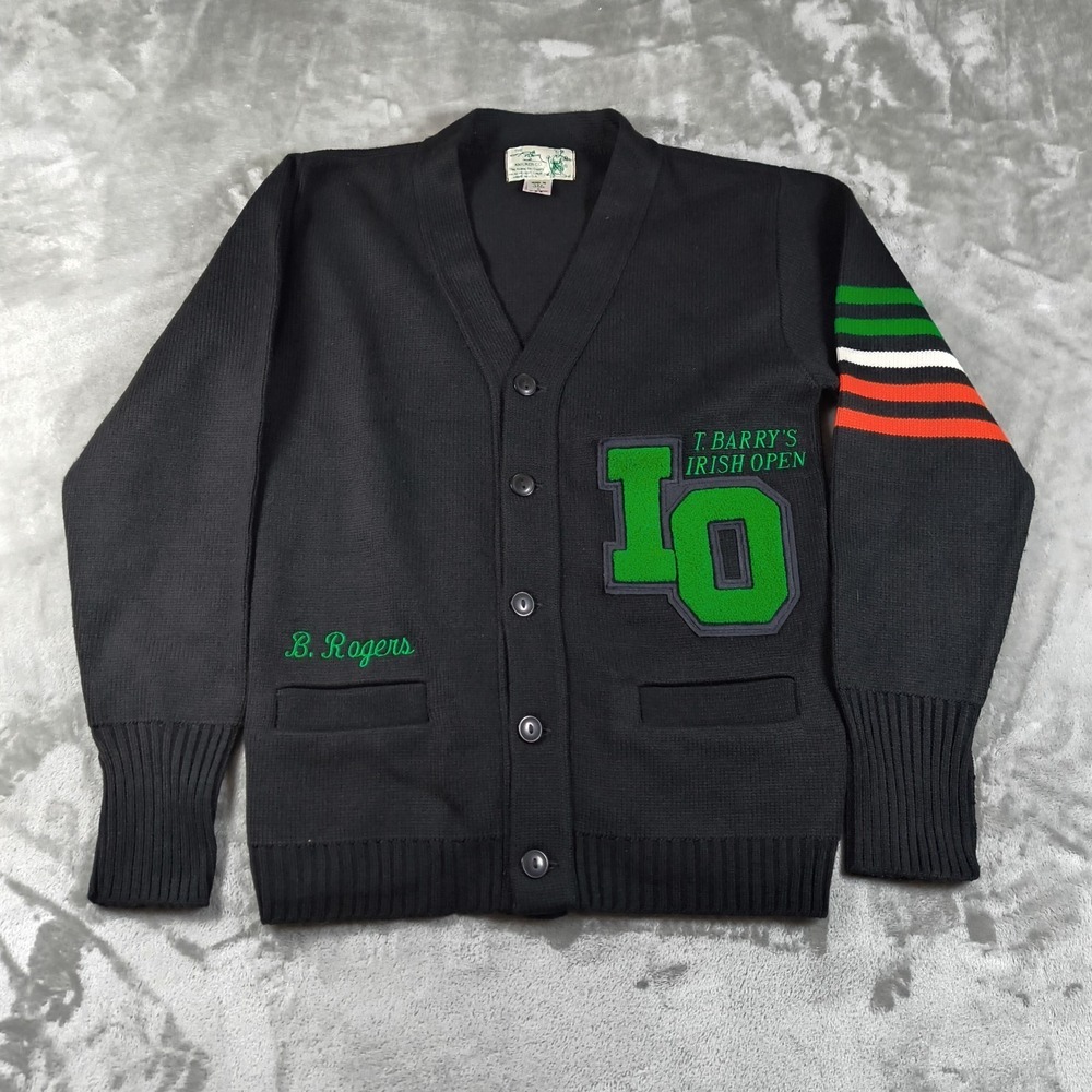 Vintage Irish Open Cardigan Sweater Womens Small Letterman USA golf Varsity 70s